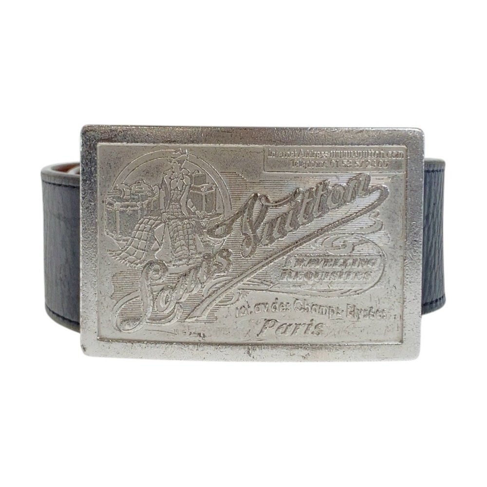 LOUIS VUITTON Men's Santur 95cm (38") Black Leather Belt with Silver Hardware,